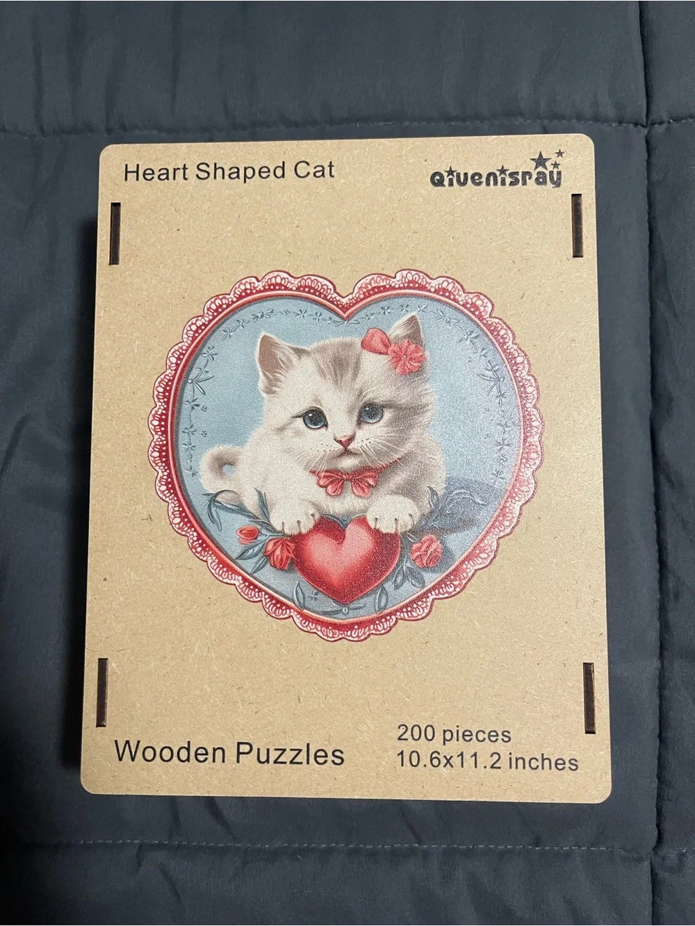 Pink Heart-Shaped Cat Wooden Puzzle - 200 Pieces + Wooden Box
